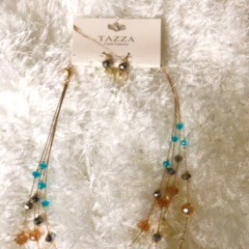 Turquoise And Gold Gemmed Necklace And Earrings